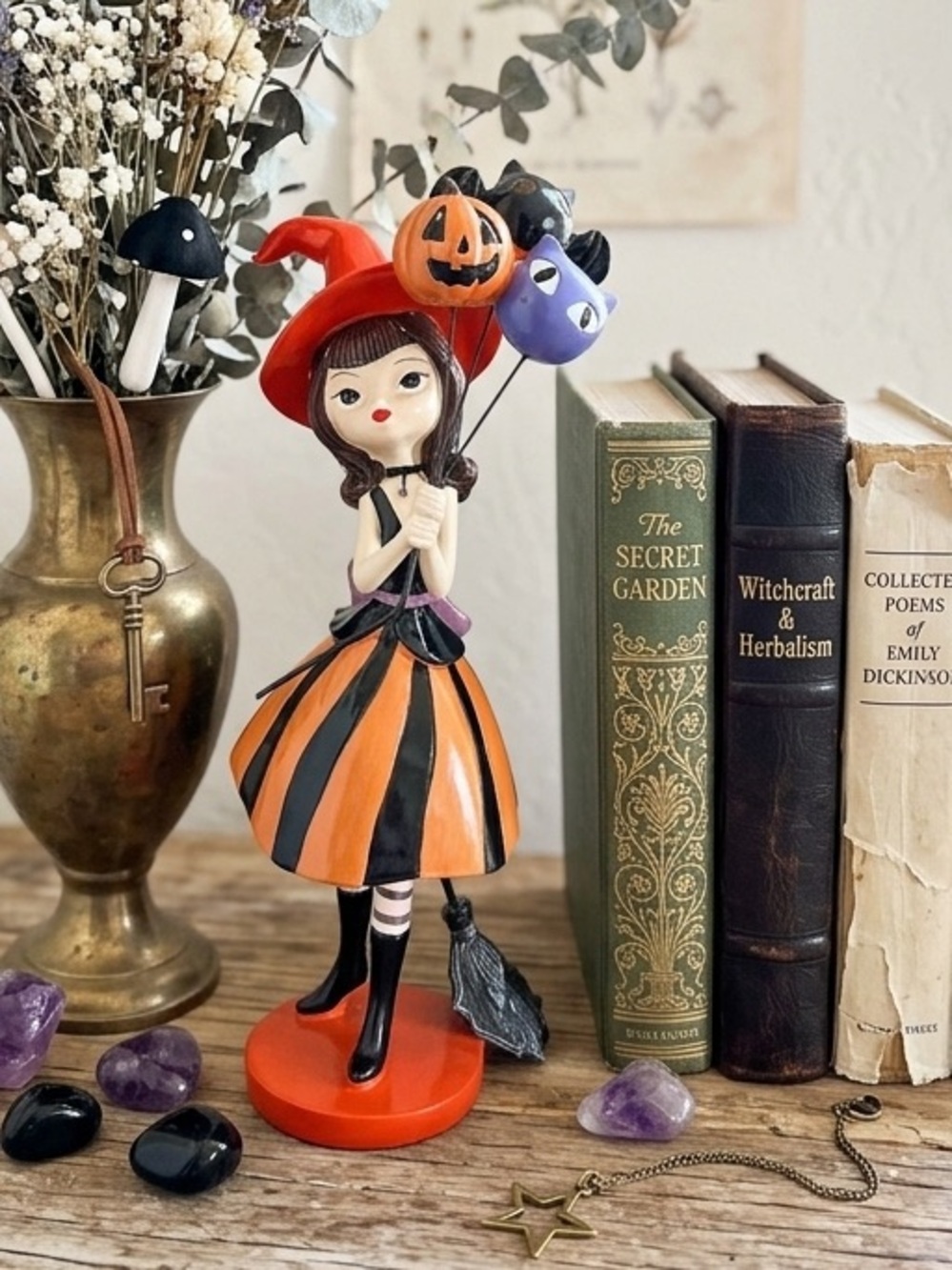 Bella Lux Halloween Witch Girl Holding Balloons Figurine 15” NWT
